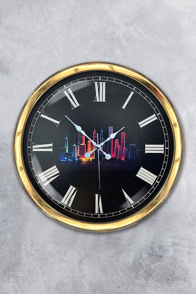 Kasva Concept Gift 40 cm Gold Metal Skyscrapers Wall Clock