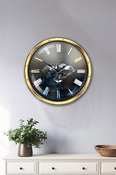 Kasva Concept Gift 40 cm Gold Metal Diamond Wall Clock