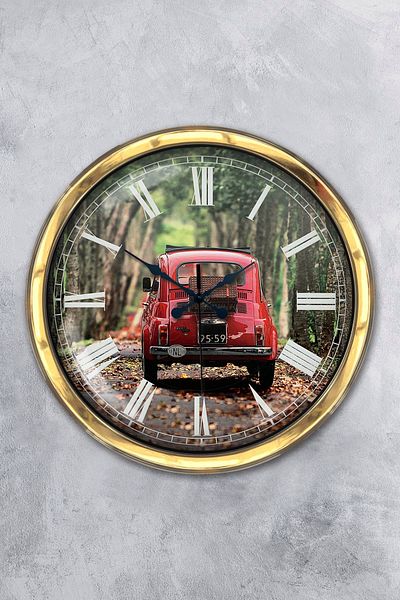 Kasva Concept Δώρο 40 εκ. Χρυσό Μεταλλικό Ρολόι Τοίχου Fiat 500