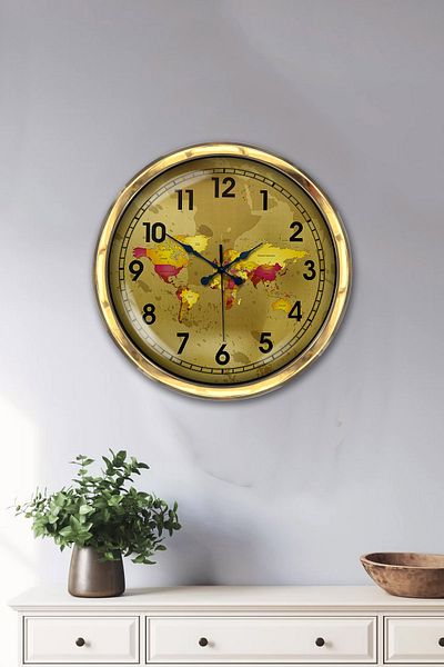 Kasva Concept Gift 40 cm Gold Metal Map Wall Clock
