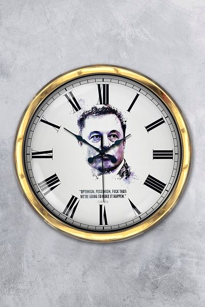 Kasva Concept Gift 40 cm Gold Metal Elon Musk Wall Clock