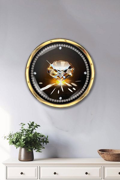 Kasva Concept Gift 40 cm Gold Metal Diamond Wall Clock