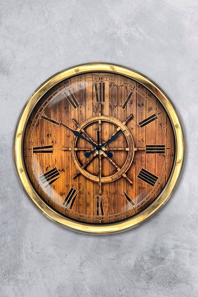 Kasva Concept Gift 40 Cm Gold Metal Helm Wall Clock