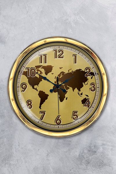 Kasva Concept Gift 40 cm Gold Metal Map Wall Clock