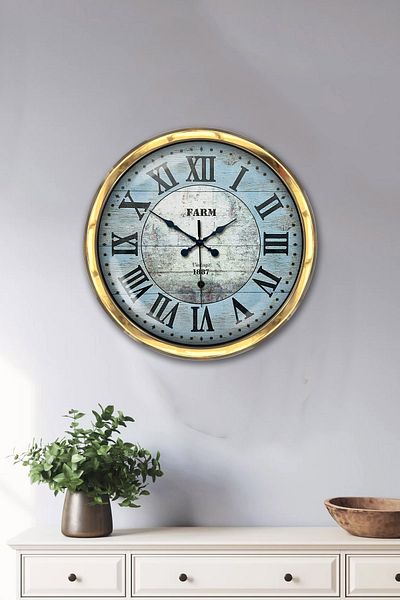 Kasva Concept Gift 40 cm Gold Metal Farm Wall Clock