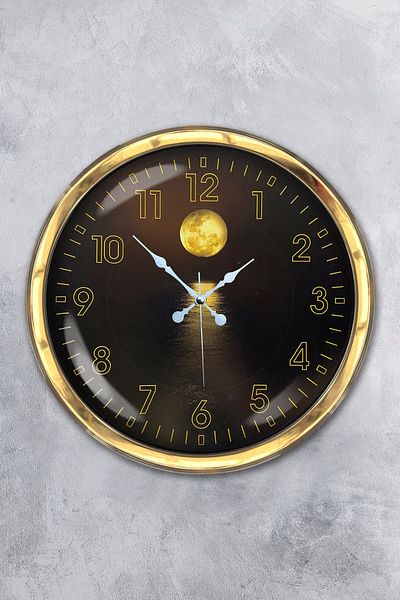 Kasva Concept Gift 40 cm Gold Metal Moon Night Wall Clock