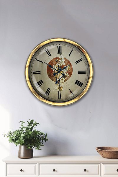 Kasva Concept Gift 40 cm Gold Metal Floral Wall Clock