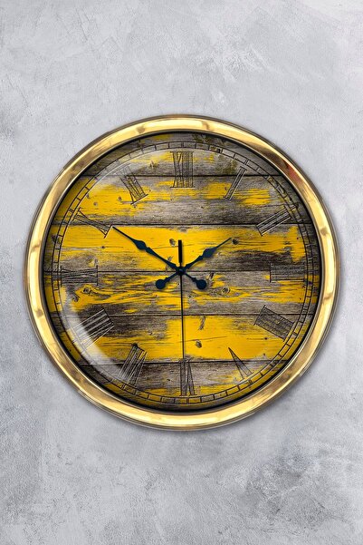 Platin Saat ساعة حائط خشب طبيعي معدن ذهبي مقاس 40 سم