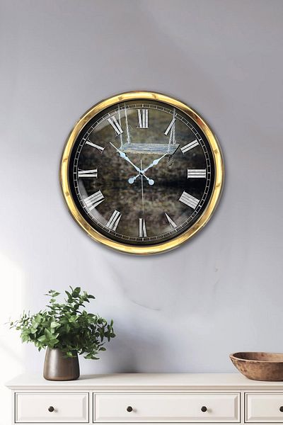 Kasva Concept Gift 40 cm Gold Metal Vintage Swing Wall Clock
