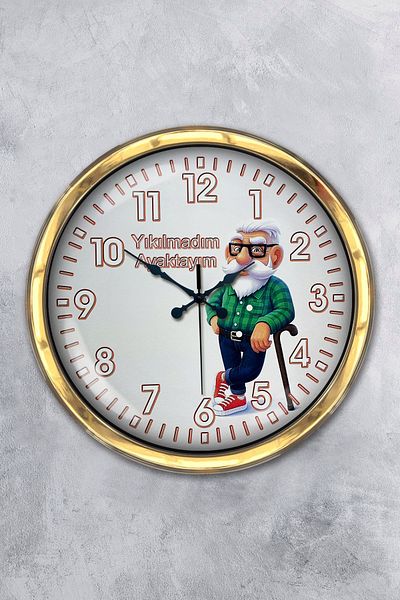 Kasva Concept Gift 40 cm Gold Metal Funny Wall Clock
