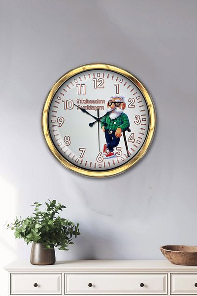 Kasva Concept Gift 40 cm Gold Metal Funny Wall Clock