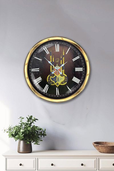 Kasva Concept Gift 40 cm Gold Metal Mosque Wall Clock