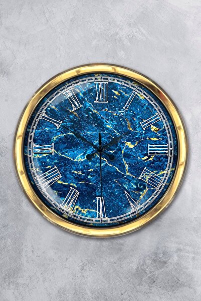 Platin Saat ساعة حائط بنمط رخام معدني ذهبي مقاس 40 سم