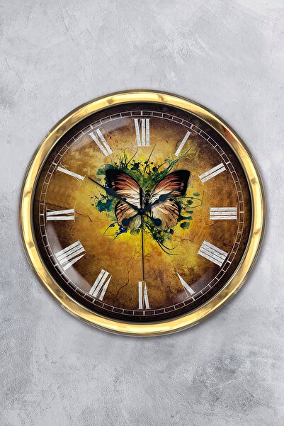 Platin Saat هدية ساعة حائط على شكل فراشة معدنية ذهبية مقاس 40 سم