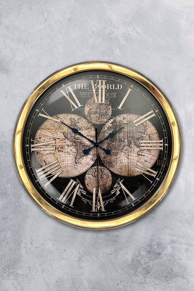 Kasva Concept 40 cm Gold Metal World Map Wall Clock