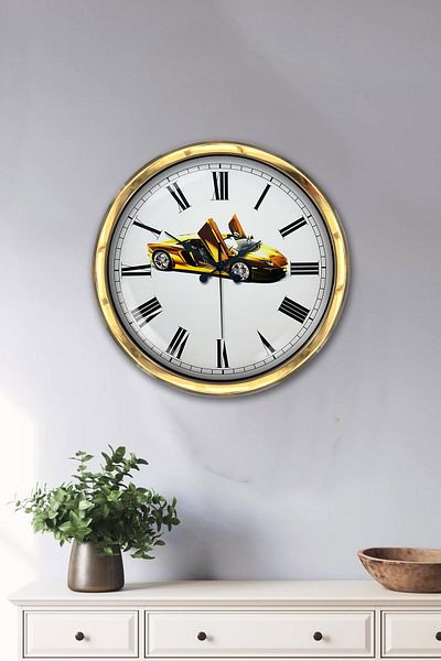 Kasva Concept Gift 40 cm Gold Metal Car Wall Clock