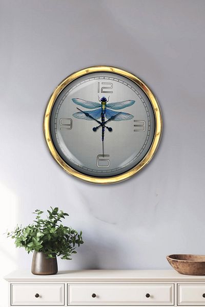 Kasva Concept Gift 40 cm Gold Metal Insect Wall Clock