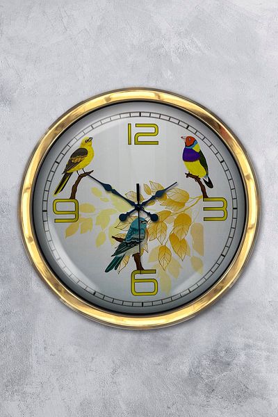 Kasva Concept Gift 40 cm Gold Metal Birds Wall Clock