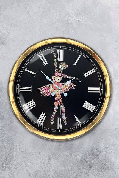 Kasva Concept Gift 40 cm Gold Metal Ballerina Wall Clock