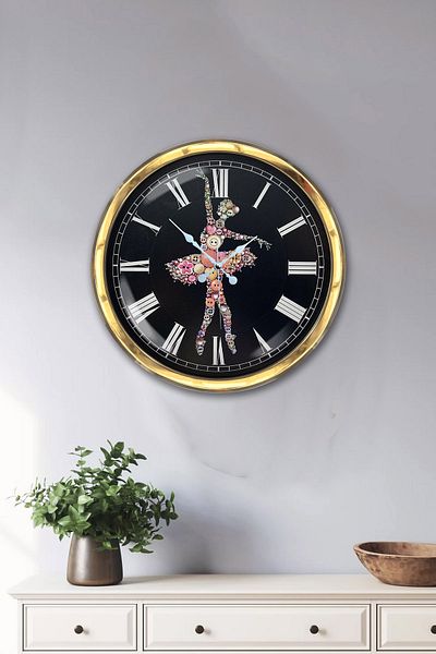 Kasva Concept Gift 40 cm Gold Metal Ballerina Wall Clock