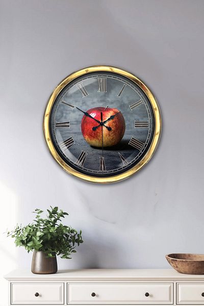 Kasva Concept Gift 40 cm Gold Metal Apple Wall Clock