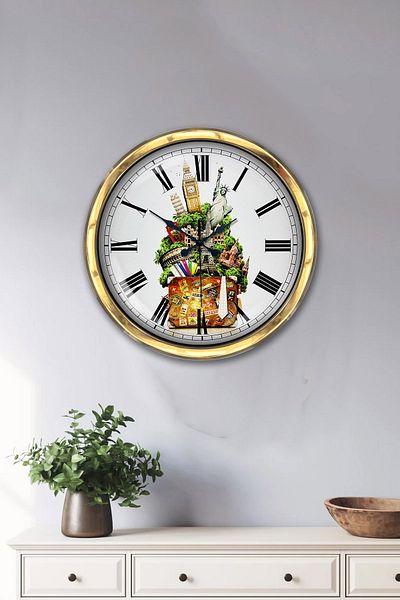 Kasva Concept Gift 40 cm Gold Metal Capitals Wall Clock