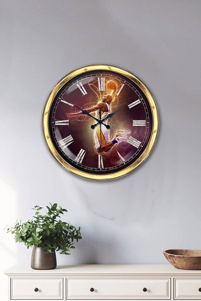 Kasva Concept Gift 40 cm Gold Metal Basketball Wall Clock
