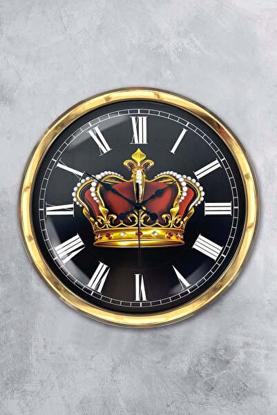 Platin Saat 40 cm Gold Metal King Crown Wall Clock