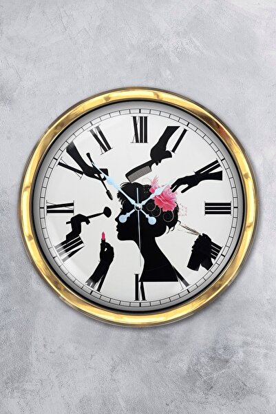 Kasva Concept ساعة حائط هدية مقاس 40 سم معدنية باللون الذهبي لصالونات الحلاقة