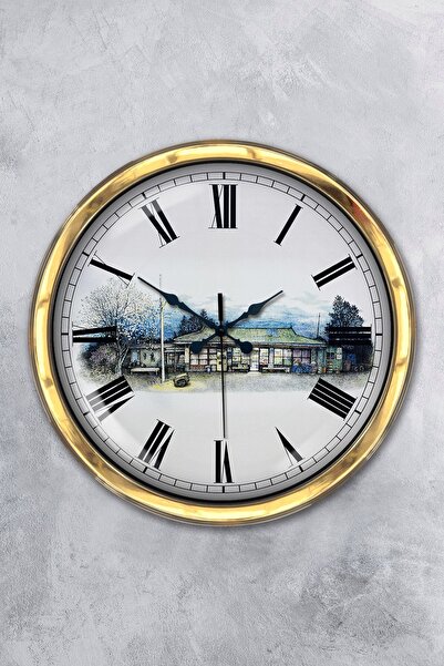 Kasva Concept ساعة حائط بقالة قرية معدنية ذهبية مقاس 40 سم