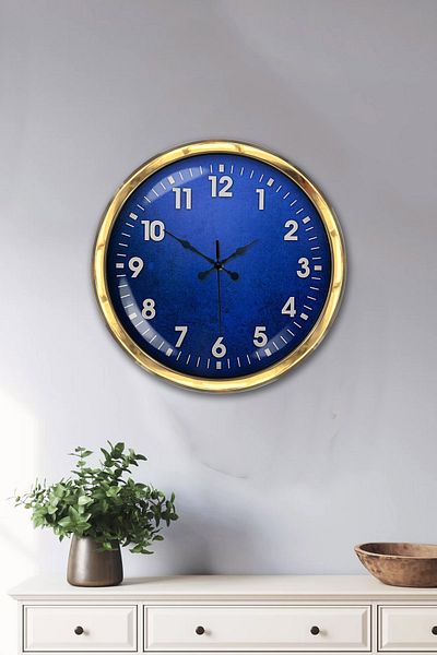 Kasva Concept Ceas Cadou 40 Cm Aur Metal Albastru Ceas de Perete