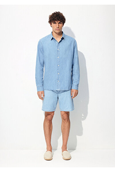 Mavi Keten Karışımlı Gömlek Regular Fit / Normal Kesim 0211174-18790