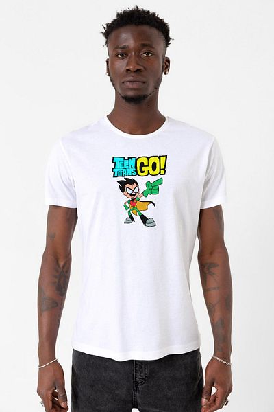 Tshirthane Ανδρικό μπλουζάκι ποδηλασίας Teen Titans Go Robin White