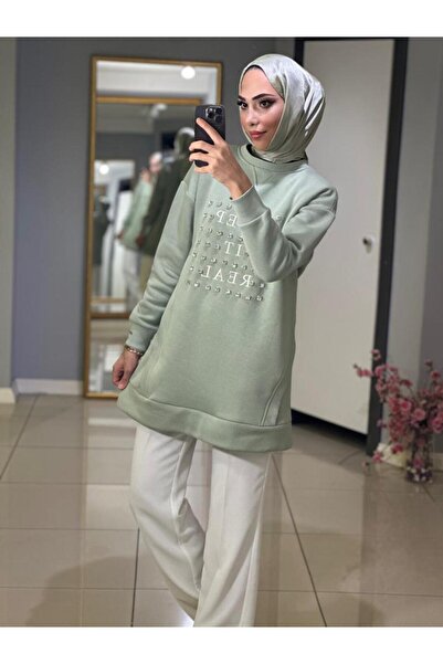 Moodbasic PEARLED TUNIC WITH STONE WRITTING INSIDE