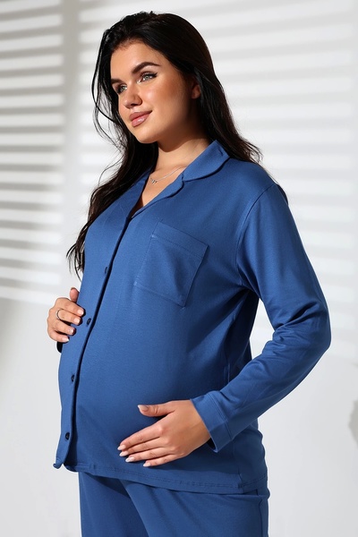 LadyMina Pijama Hamile ve Lohusa Mavi Lounge İkili Pijama Takımı