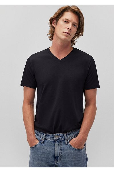 Mavi Schwarzes Stretch-Basic-T-Shirt mit V-Ausschnitt - Taillierter Schnitt061748-900