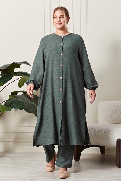 Ferace Kadın Büyük Beden Keten Ayrobin 2'li Takım