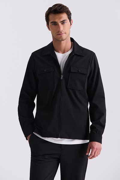 Jakamen Black Slim Fit Berber Collar Sport Suit