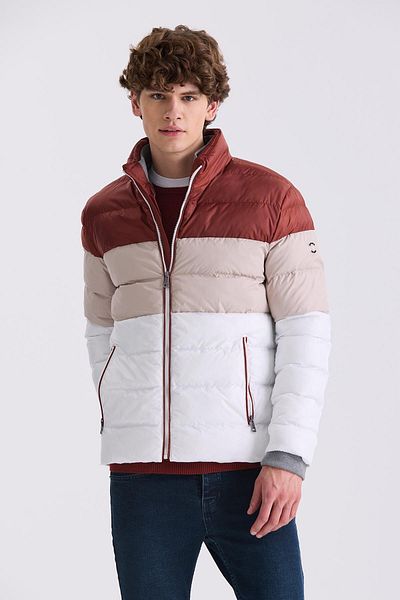 Jakamen Χειμερινό πουπουλένιο παλτό Tan Slim Fit Stand Collar