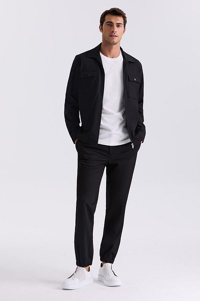 Jakamen Black Slim Fit Berber Collar Sport Suit