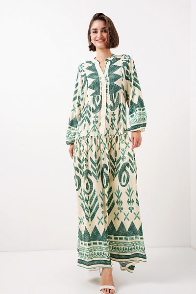 Bigdart 2423 Model Authentic Patterned Green Dress