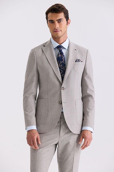 Jakamen Stone Slim Fit Mono Collar Wool Suit