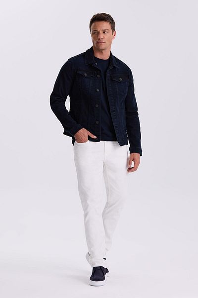 Jakamen Тъмносиньо дънково яке Slim Fit с яка Питър Пан и памучни джобове