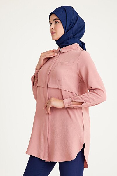 Plistre 2241_Μακρυμάνικο πουκάμισο τουνίκ με τσέπη