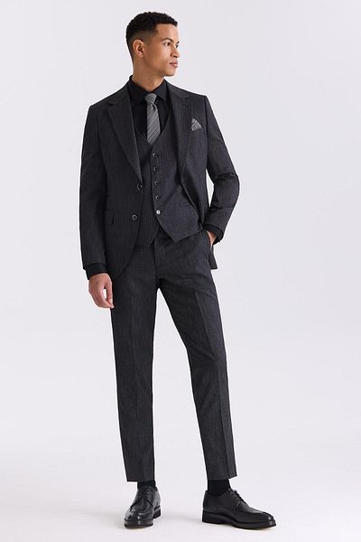 Jakamen Black Slim Fit Mono Collar Vest Suit