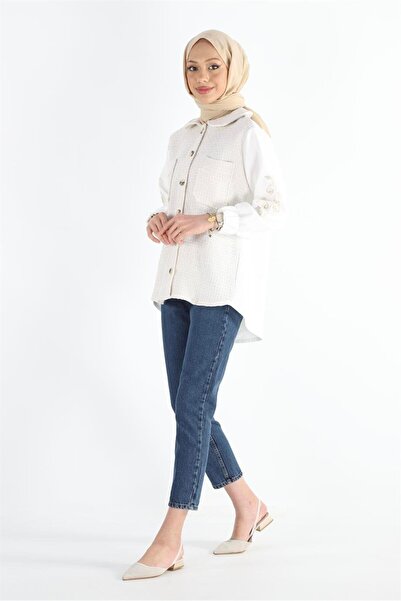 Plistre 2120_boydan Düğmeli Tüvit Tesettür Gömlek