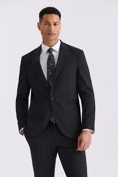 Jakamen Black Slim Fit Pointed Collar Strech Striped Jogger Suit