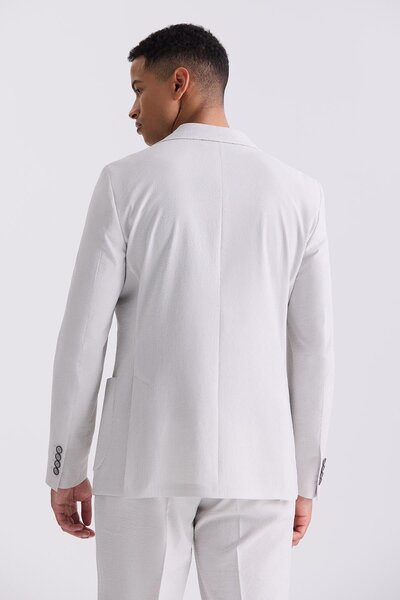 Jakamen Taş Beyaz Slim Fit Mono Yaka Spor Takım Elbise