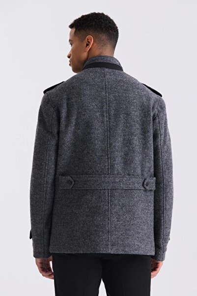 Jakamen Anthracite Slim Fit Judge Collar Epaulette Patterned Sports Stamp Coat