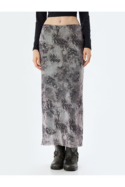 Koton Tül Midi Etek Soyut Desenli Beli Lastikli Astarlı